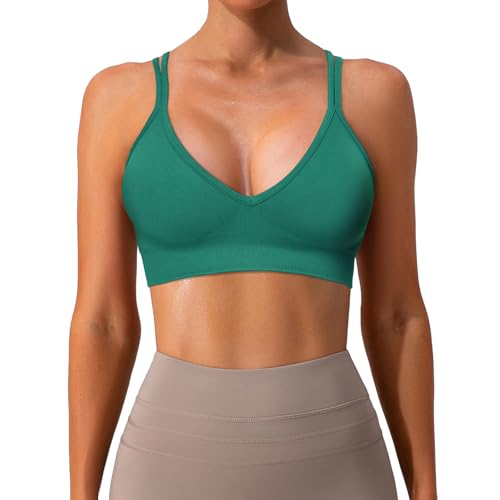 Image of Sports Bra for Women V-Neck Strappy Criss Cross Yoga Bra Padded Medium Support Workout Gym Athletic Fitness Bras 3 Pack