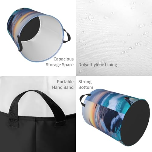 Panier à linge rond sac de rangement imperméable pingouin mer bac pliable