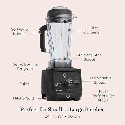 Vitamix VX1 Blender, Professional-Grade Kitchen Blender for Smoothies, Soups, Juices and More, 10-Speeds, Stainless Steel Blades, Self-Cleaning Kitchen Appliance, 2.0 L Classic Container, Black - 2