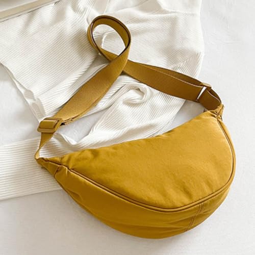 Bolsa Feminina Transversal Média Meia Lua Tecido Baguete (AMARELO)