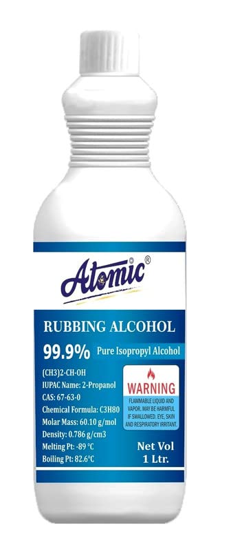 Atomic Rubbing Alcohol 1 Litre, IPA Iso-Propyl Alcohol Pure 99.9% [(CH3)2-CH-OH] CAS: 67-63-0