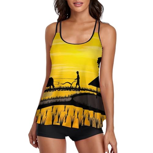 Ensembles bikini avec short de garçon motif bétail de ferme original