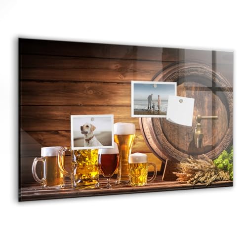 Tableau magnétique en verre pour bureau motif tonneau de bière 60x40cm