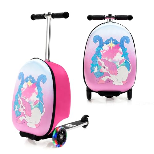CHEN Kids Scooter Suitcase with LED Wheels, for Ages 3-8