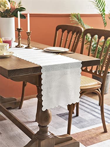 Texson Farmhouse Table Runner Using High Textile Technologies,12 X 72 Inches,White Woven Table Runners For Wedding Bridal Shower Home Dining Indoor Outdoor Events Water Ripples Table Runner #TOP2