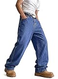 GINGTTO Baggy Pants Men Denim Jeans Wide Leg Skater Streetwear Indigo Blue Jeans 32