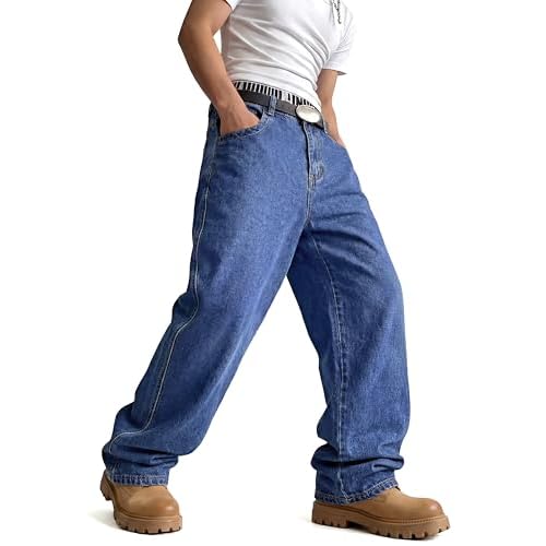 GINGTTO Mens Baggy Jeans Y2k Loose Fit Denim Pants for Men Wide Leg Streetwear Blue 30