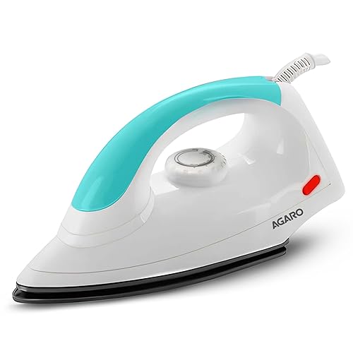 AGARO Grand Electric Dry Iron, 1000W, Non- Stick Coated Sole Plate, Fast Heating, Removes Wrinkle, Creases, Green & White