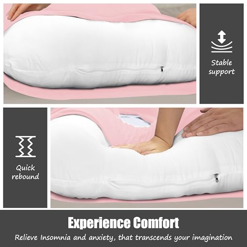 HIPHOP PANDA U-Shaped Pregnancy Pillow for Sleeping - Full Body Maternity Support Pillow with Cooling Removable Cover - Comfort for Back, HIPS, Legs, Belly - 57 Inch for Pregnant Women, Pink