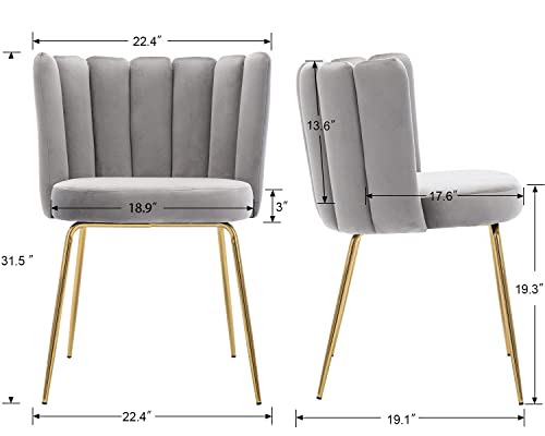 Zhenghao Velvet Dining Chairs Set Of 4 Upholstered Side Chairs With Brass Legs, Modern Curved Back Accent Chairs For Home Kitchen/Living Room/Bedroom, Grey #TOP2