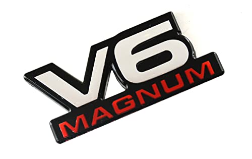 Image of 2Pcs V6 Magnum Emblems Fender Door Nameplate 3D Badge Stickers Logo 1500 Van Fit for Durango V6 (Chrome Red)