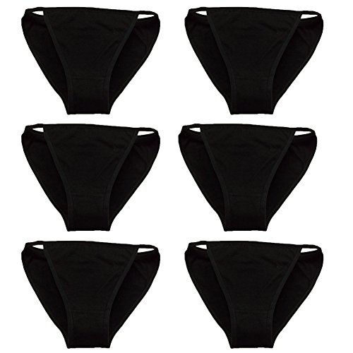 YOYI FASHION Soft Cotton Black Low Rise String Bikini Underwear Women Lingerie 6 Packs Small/5