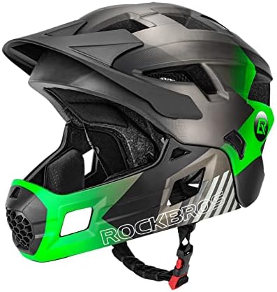 ROCKBROS Kinderhelm Integriert Fahrradhelm Kinder Jugend Fullface Helm | mit Abnehmbarem Kinnschutz Sport Helm