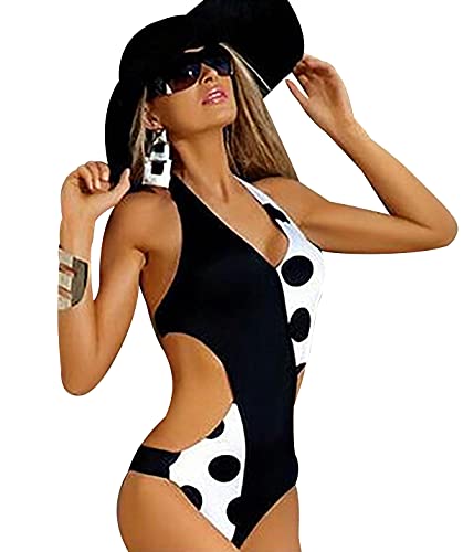 Bañadores Halter Enteros Mujer Reductores Bikinis Lunares Mujer Push Up Bañador Natacion Mujer Bikini Playa Surf Reductor Trikini Swimwear Women Monokini Trajes de Baño para Mujer Swimsuit One Piece L