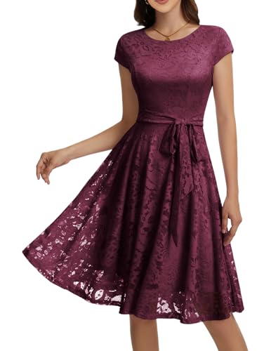 Amazon.com: MUADRESS Women Cap-Sleeve Lace Floral Elegant Cocktail Dress  Crew Neck Knee Length Bridesmaid Prom Dresses for Party Burgundy XS :  Clothing, Shoes & Jewelry