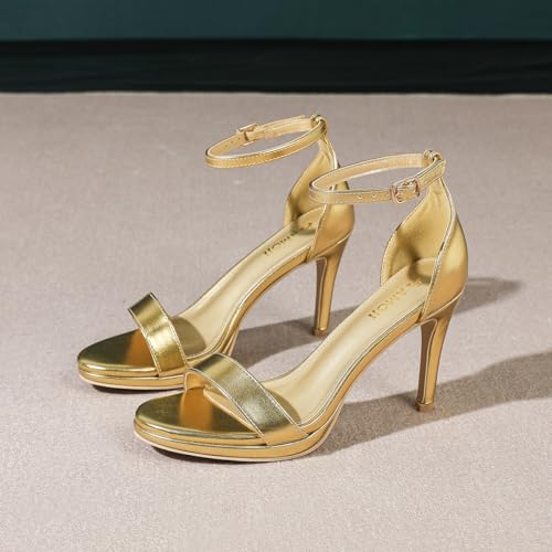 Amoji Women's 4 Inch Heels Wide Width Strappy Dress Sandals With Ankle Strap 324W3