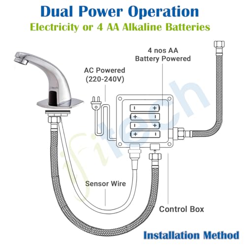 Image of IFITech Automatic Sensor Water Tap, Hands Free Touchless Faucet, Touchless Basin Faucet with Dual Power (Electric & Battery), Stainless Steel Chrome Finish, Water Saving Smart Tap