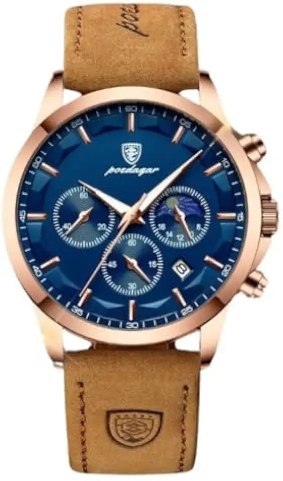 Relógio Masculino "Master Elite" – Luxo e Sofisticação com Pulseira de Couro Legítimo, Aço Inoxidável 316L, Visor Cristal Hardlex, Cronômetro, Calendário e Resistência à Água 3ATM – Design Premium
