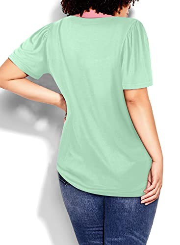 Eytino Womens Plus Size Tunic Tops Puff Short Sleeve Square Neck Casual Loose Tee T-Shirts,1X Light Green — view 3