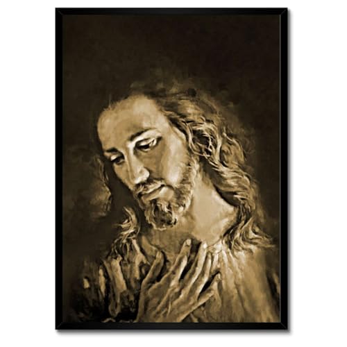 Poster Jésus Christ sépia cadre blanc décoration murale 50x70