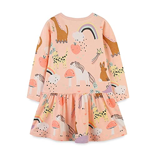 Freelu Girls' Cotton Casual Longsleeve Party Dresses Special Occasion Cartoon Print Dress(5T,Animals) #TOP1
