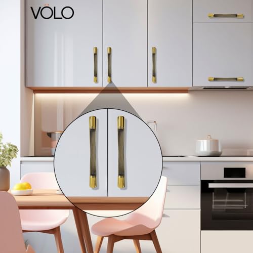 Image of VOLO Wardrobe Cabinet Handle - Sleek Pull Handle for Drawers, Wardrobes, Sliding Doors, and Cabinets in Kitchen, Bedroom, and Office (R-241) (1, Antique Gold, 96MM (4 Inch))