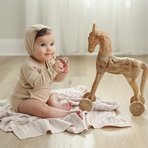 Luxury Knit Baby Blanket - 100% Soft Fine Cotton Quilt Blanket - Use As Receiving Swaddling Crib Stroller Nursery Bed Shower Baby Gift Registry For Newborns Toddlers Boys & Girls (Plaid - Beige) #TOP6