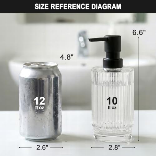Image of VIMERPA Glass Soap Dispenser with Pump, 2 Pack 10 fl oz Clear Hand Soap Dispensers for Bathroom, Ribbed Style Dish Soap Dispenser for Kitchen, Modern Refillable Liquid Soap Pump Bottle