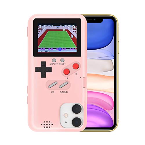 Hamkaw Game Case For IPhone, Retro 3D Phone Case Game Console With 36 Classic Game, Full Color Display Shockproof Video Game Protective Cover Case, Playable Game Case For IPhone 11, Pink