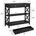 Yaheetech Console Table with Drawer, 39.5 Inch Narrow Sofa Table with Storage Shelves, 3-Tier Wood Entryway Table for Hallway/Living Room/Foyer, Black