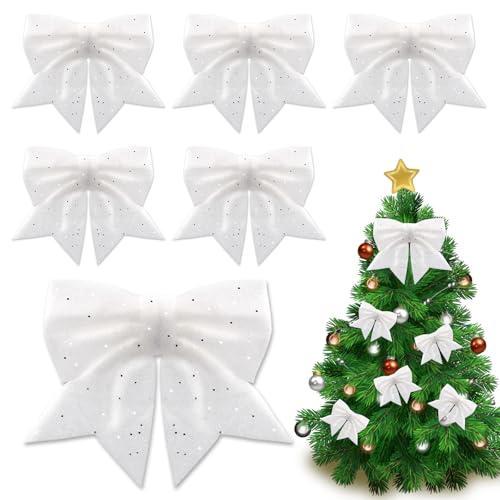 BORISCA 6 Piezas Lazos para Arbol de Navidad, 20*25cm Lazo Arbol Navidad Grande + 5 Piezas Lazos de Árbol de Navidad Pequeño 12*15cm, Lazos de Navidad para Arbol de Navidad Decoraciones Regalo Artes
