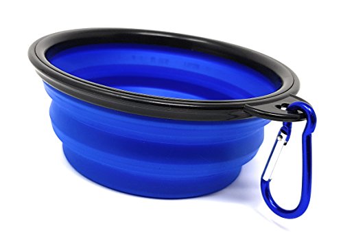 Cuenco plegable XL (7 pulgadas) para mascotas con clips de mosquetón, silicona de grado alimenticio sin BPA, cuencos expandibles para perros y gatos, cuencos extraíbles para perros (XL, azul)