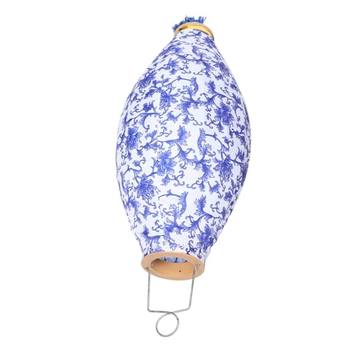 Lanterne suspendue decorative bleu et blanc 35cm etanche style vintage