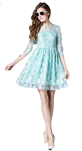 Robe en dentelle YALI sans couture bleu clair : l'excellence XXL