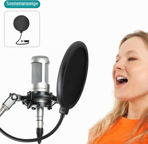 Professioneller Mikrofon-Pop-Filter-Schutz, Mikrofon-Windschutz-Schild mit Blue Yeti und jedem anderen Mikrofon kompatibel, doppellagiger Wind-Pop-Schutz mit flexiblem 360