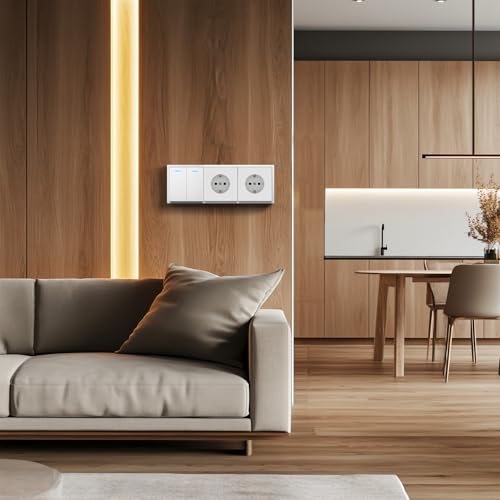BSEED Lichtschalter mit Steckdose Matt, Schnellladen Steckdosen, Nur Horizontale Montage, C-Serie,2 Fach 1 Weg,220mm Weiß