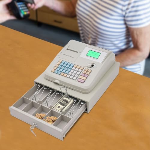 Pos Cash Register for Small Businesses Cash Register with Drawer Flat Keyboard and Thermal Printer, 8 Digital LCD Commercial Cash Register for Business - Thumbnail 3