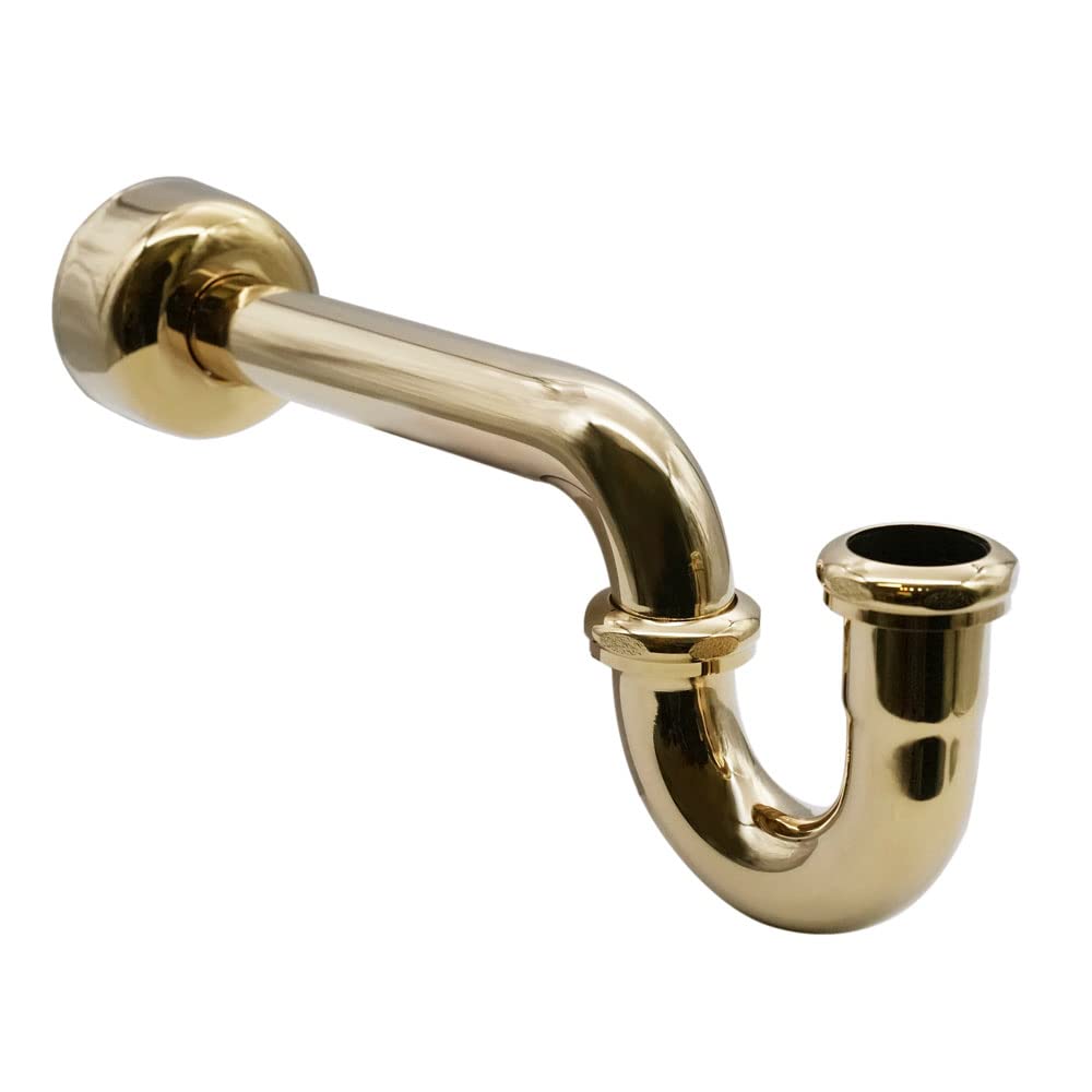 Westbrass R400-1-01 x 1-1/2" P-Trap con brida de caja alta, 1 paquete, latón pulido