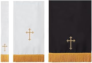 Murphy Robes Reversible Latin Cross Embroidered Bible Marker, Pulpit Scarf and Communion Table Runner Sanctuary Parament Set, 3-Pieces, Black/White