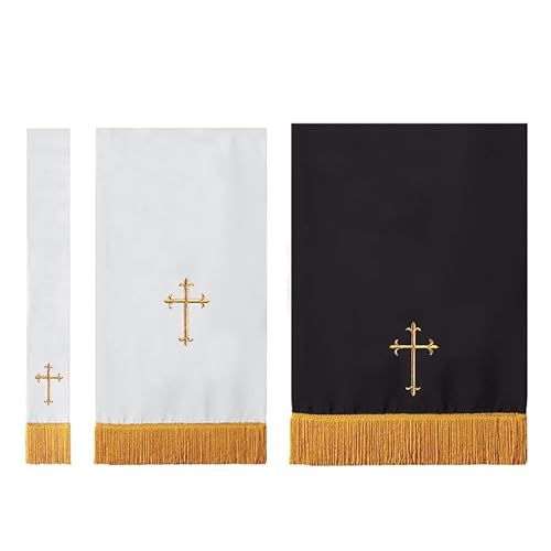 Murphy Robes Parament Sets - Reversible Latin Cross Embroidered Bible Marker, Pulpit Scarf and Communion Table Runner Sanctuary Parament Set, 3-Pieces, Black/White