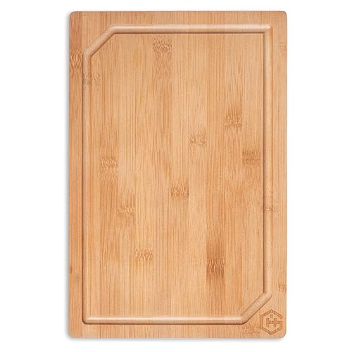 GRANA HOME CHOPPY – Robustes Bambus-Schneidebrett mit Saftrinne - Nachhaltiges Holzbrett für Küche, Brot, Fleisch & Gemüse - Antibakteriell & Langlebig (L)