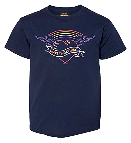 Harley-Davidson Girl's Colorful Heart Short Sleeve Tee, Toddler & Youth, Blue