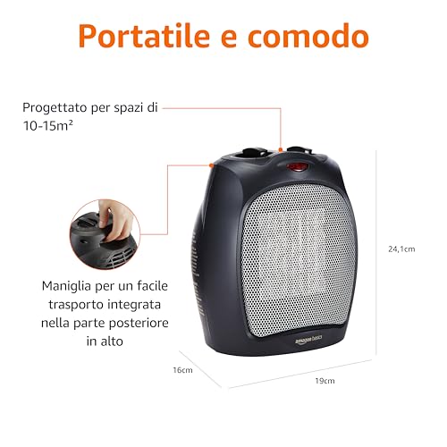 Amazon Basics Termoventilatore in ceramica da 1800 Watt con termostato regolabile - Nero - Immagine 2