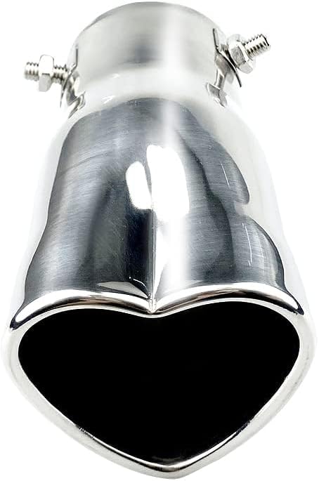 Car Exhaust Tip 2.5 inch Inlet, Universal Car Exhaust Pipe Modification Tail Throat Tail Pipe Stainless Steel Muffler Tip, Adjustable Heart Shaped Car Thickened Pipe (Straight,Silver)