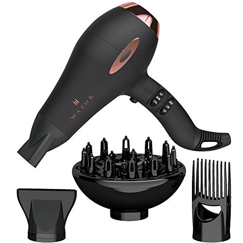 Wazor Hair Dryer Gift Set,Professional Salon Negative Ionic Blow Dryer 1875W Fast Drying With Diffuser And Comb Mid-Size Black Color #TOP6
