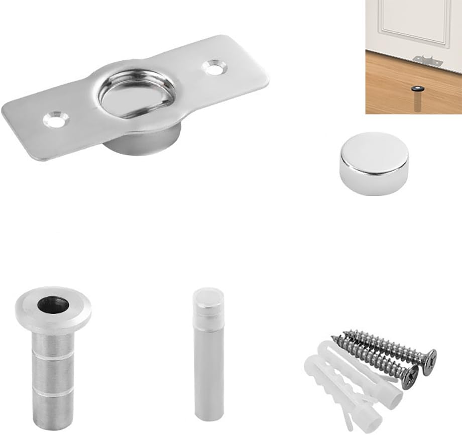 Invisible Magnetic Door Stop, Strong Anti-Collision, Concealed, for Bottom of Door (Silver)