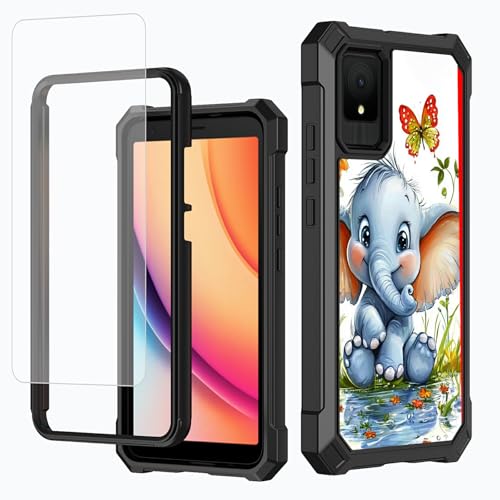 BFDHGQZC Case for TCL K11 T432W 5.45" with Screen Protector,Heavy Duty Dual Layer Hard PC & Soft TPU Bumper Shockproof Protective Cover for TCL K11 T432W,Elephant Butterfly