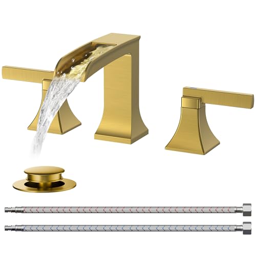 Robinet de salle de bain cascade or brossé 3 trous pour lavabo 8"
