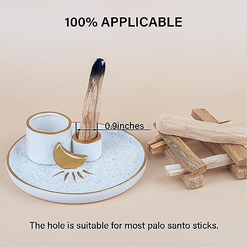 ZenBless Multifunction Incense and Candle Holder for Burning Sage, Palo Santo, Incense Sticks - 5.9" Ceramic Ash Catcher Tray for Meditation Room Home Decor Spritual Gifts (Gold) by ZenBless - Image 2