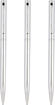 Gullor 3 Pieces Retractable Ballpoint Pen, Slim Metal Pens, 1.0mm Medium Point Black Ink, Silver